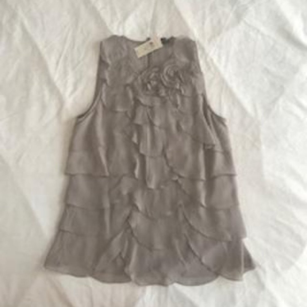 NWT Ann Taylor Taupe Tank w/Layers and Flowers